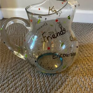 Decorative Glass Pitcher with Friend Words and Confetti Dots